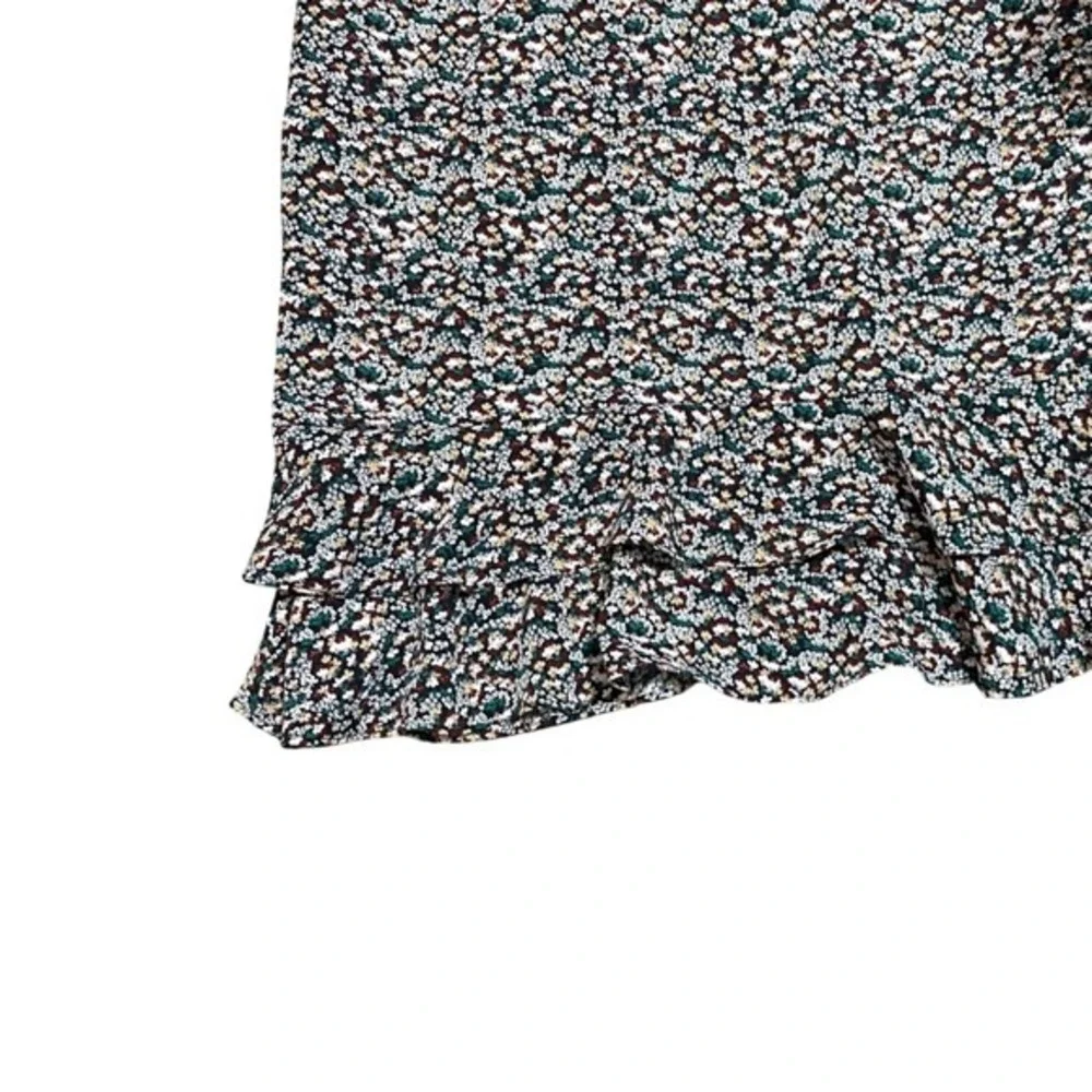 Ann Taylor Floral Midi Skirt‎ Navy Burgundy Ditsy Print Ruffle Hem Size 4 Office